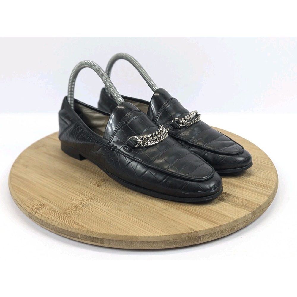 Sam Edelman Womens 6 Loraine Bit Chain Black Leather Loafer Embossed Croc